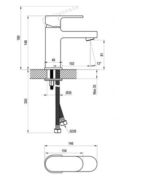 RAVAK CHROME umyvadlová stojánková baterie, chrom X070041 Technický nákres