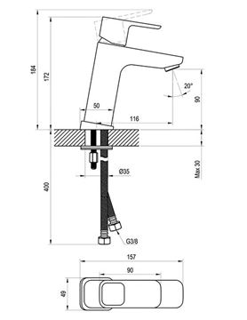 RAVAK 10° umyvadlová stojánková baterie, chrom X070062 Technický nákres