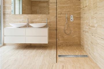 EASY sprchový žlab 850 mm, do prostoru, boční odtok D 40, rošt HARMONY, plast/nerez ocel lesk EPZ20-PN-850 Obrázek - fotka