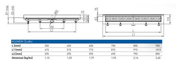 EASY sprchový žlab 750 mm, ke stěně, boční odtok D 40, rošt HARMONY, plast/nerez ocel lesk EPZ20-ZP-750 Technický nákres