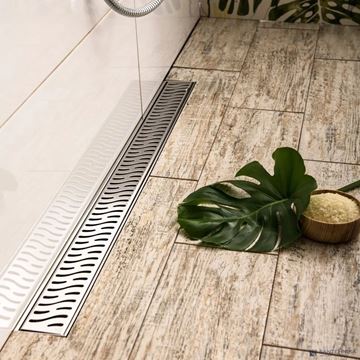 EASY sprchový žlab 750 mm, ke stěně, boční odtok D 40, rošt HARMONY, plast/nerez ocel lesk EPZ20-ZN-750 Obrázek - fotka