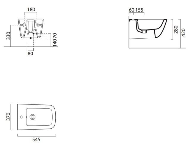 CONCEPT 300 závěsný bidet, Cataglaze BSRCO300N Technický nákres