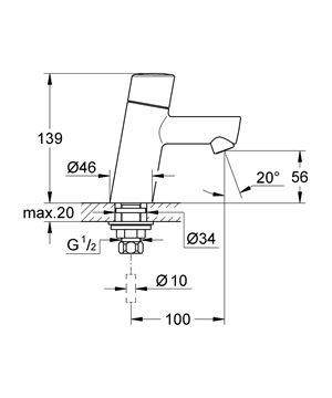 GROHE CONCETTO umyvadlová stojánková baterie pro jednu vodu, chrom 32207001 Technický nákres