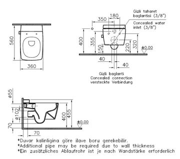 VITRA METROPOLE sprchovací WC se sedátkem, Rimless 7672B003-1687 Technický nákres