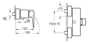 VITRA ROOT SQUARE sprchová nástěnná baterie, chrom A42761EXP Technický nákres
