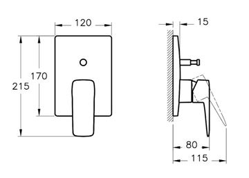 VITRA ROOT SQUARE sprchová podomítková baterie, chrom A42751EXP Technický nákres