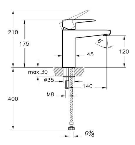 VITRA ROOT SQUARE umyvadlová stojánková baterie, matná černá A4273136EXP Technický nákres