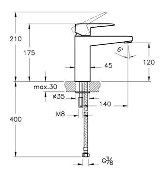 VITRA ROOT SQUARE umyvadlová stojánková baterie, matná černá A4273136EXP Technický nákres