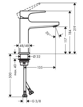 HANSGROHE METROPOL umyvadlová stojánková baterie, s odtokovou soupravou, EcoSmart, kartáčovaný bronz 32507140 Technický nákres