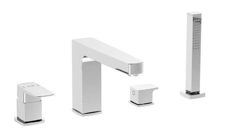 VITRA ROOT SQUARE vanová stojánková baterie, 4-otvorová, s ruční sprchou, chrom A42757EXP Obrázek - Hlavní obrázek