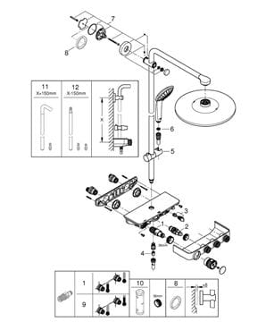 GROHE EUPHORIA SMARTCONTROL SYSTEM 310 DUO sprchový set s termostatickou baterií, horní sprcha, ruční sprcha se 3 proudy, tyč, hadice, phantom black 22120KF0 Obrázek - fotka
