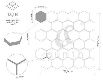 DUNIN HEXAGONIC mozaika 27,1x28,2(5,1x5,8)cm, mat, black HEX. BLACK 51 mat Technický nákres
