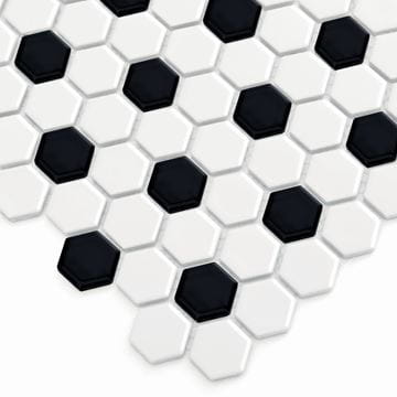 DUNIN HEXAGONIC mozaika 30x26(2,3x2,6)cm, lesk, white black mix MINI HEX. B&W MIX Obrázek - fotka