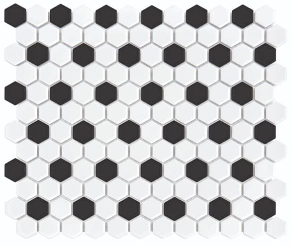 DUNIN HEXAGONIC mozaika 30x26(2,3x2,6)cm, lesk, white black mix MINI HEX. B&W MIX Obrázek - fotka