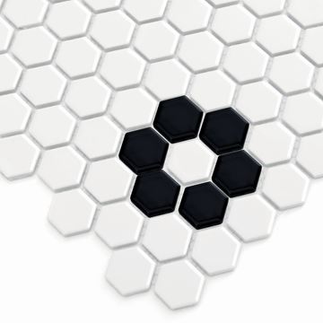 DUNIN HEXAGONIC mozaika 30x26(2,3x2,6)cm, lesk, white black flower MINI HEX. B&W FLOWER Obrázek - fotka