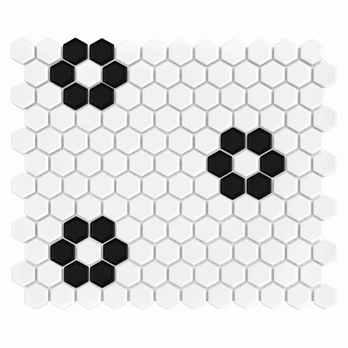 DUNIN HEXAGONIC mozaika 30x26(2,3x2,6)cm, lesk, white black flower MINI HEX. B&W FLOWER Obrázek - Hlavní obrázek
