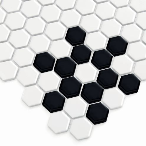 DUNIN HEXAGONIC mozaika 30x26(2,3x2,6)cm, lesk, white black snow MINI HEX. B&W SNOW Obrázek - fotka