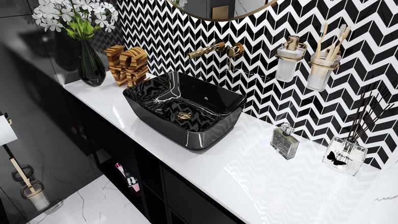 DUNIN BLACK & WHITE mozaika 30,5x30,5(5,1x1,3, 5,1x3,2)cm, lesk, white/black P. BLACK CHEVRON MIX Obrázek - fotka