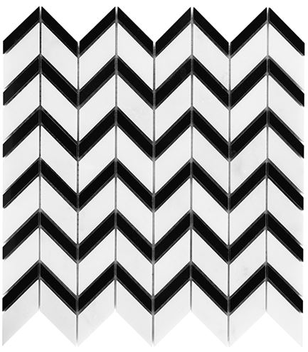 DUNIN BLACK & WHITE mozaika 30,5x30,5(5,1x1,3, 5,1x3,2)cm, lesk, white/black P. WHITE CHEVRON MIX Obrázek - Hlavní obrázek