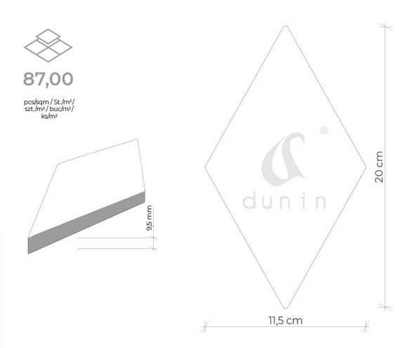 DUNIN ROMBIC obklad 11,5x20cm, mat, black ROMBIC BLACK 01 mat Technický nákres