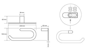BEMETA GALLA držák ručníku 230 mm, matná černá/coffee gold 108104060 Technický nákres
