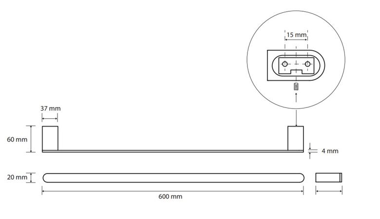 BEMETA GALLA držák ručníku 600 mm, matná černá/coffee gold 108104040 Technický nákres
