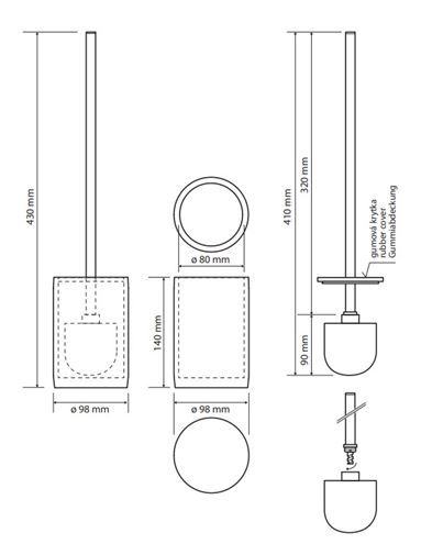BEMETA GAMMA WC štětka, na postavení, bílá/chrom 145713324 Technický nákres