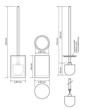 BEMETA GAMMA WC štětka, na postavení, bílá/chrom 145713324 Technický nákres