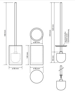 BEMETA GAMMA WC štětka, na postavení, černá/chrom 145613320 Technický nákres