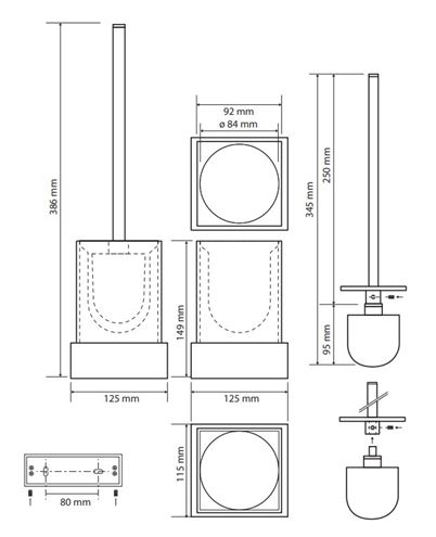 BEMETA GAMMA WC štětka, nástěnná, černá/chrom 145413092 Technický nákres