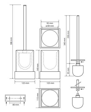 BEMETA GAMMA WC štětka, nástěnná, černá/chrom 145413092 Technický nákres