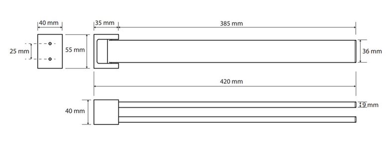 BEMETA GAMMA držák ručníků 420 mm, dvojramenný, otočný, chrom 145804102 Technický nákres