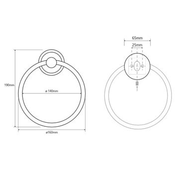 BEMETA RETRO držák ručníku 160 mm, bronz 144104067 Technický nákres