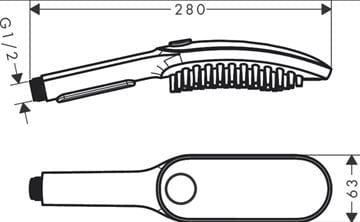 HANSGROHE DOGSHOWER 150 3JET ruční sprcha 150x63 mm, 3 proudy, matná bílá 26640700 Technický nákres