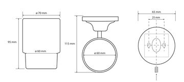 BEMETA RETRO nástěnný pohárek, sklo, bronz 144110017 Technický nákres