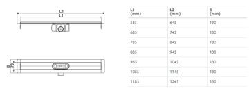 ACO SHOWERDRAIN C sprchový žlab 785 mm, do prostoru, boční odtok DN 50, bez roštu, nerez ocel 9010.88.23 Technický nákres