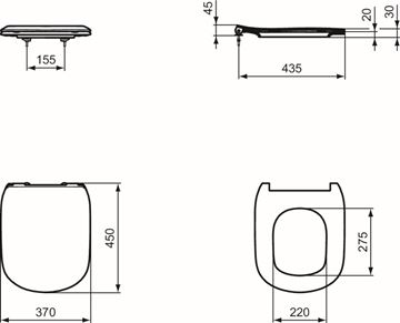 IDEAL STANDARD TESI WC sedátko Ultra Slim, SoftClose, hedvábná černá T3527V3 Technický nákres