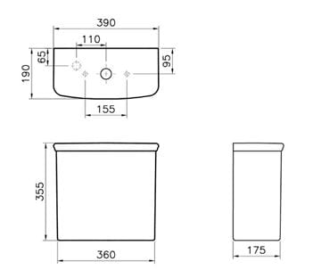VITRA VALARTE WC kombi nádržka, spodní přívod vody 4161B003-1619 Technický nákres