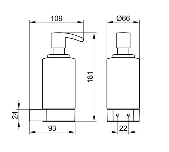KEUCO PLAN dávkovač pěnového mýdla 250 ml, nástěnný, sklo, chrom 14957019000 Technický nákres
