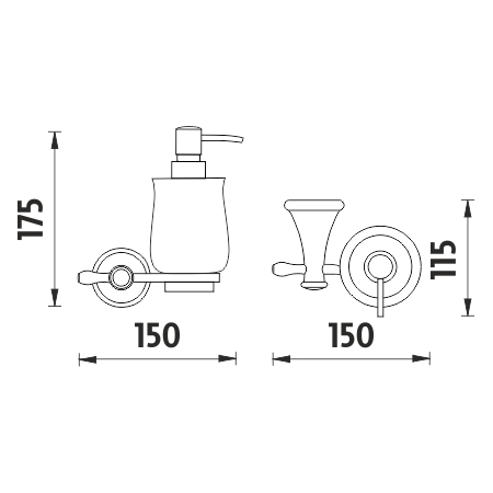 NIMCO LADA dávkovač tekutého mýdla 300 ml, nástěnný, keramika, chrom/bílá LA 19031K-26 Technický nákres