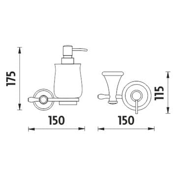 NIMCO LADA dávkovač tekutého mýdla 300 ml, nástěnný, keramika, chrom/bílá LA 19031K-26 Technický nákres