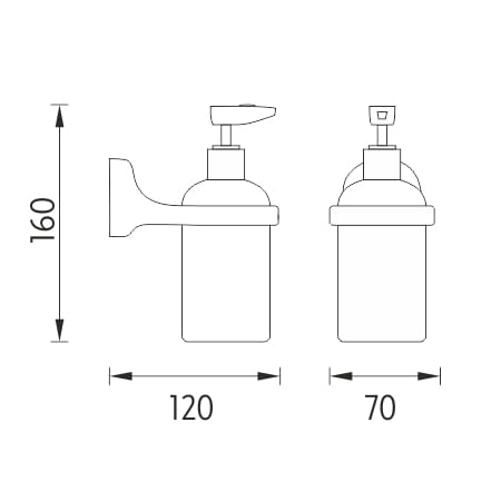 NIMCO MONOLIT dávkovač tekutého mýdla 200 ml, nástěnný, sklo, chrom MO 4031C-P-26 Technický nákres