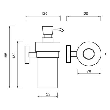 NIMCO UNIX dávkovač tekutého mýdla 250 ml, nástěnný, sklo, nerez ocel UNM 13031WL-10 Technický nákres