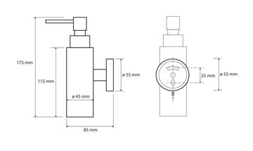 BEMETA OMEGA dávkovač tekutého mýdla 150 ml, nástěnný, chrom 104109012 Technický nákres