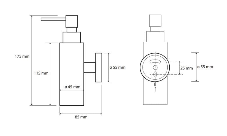 BEMETA OMEGA dávkovač tekutého mýdla 150 ml, nástěnný, chrom 104109012 Technický nákres