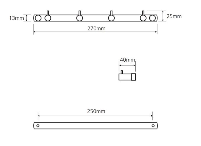 BEMETA OMEGA držák ručníků se čtyřmi háčky 270 mm, chrom 104606102 Technický nákres
