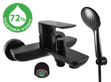 RAV SLEZÁK VERONA ECO vanová nástěnná baterie, s přepínačem, se sprchovou soupravou, matná černá VER454C Obrázek - fotka