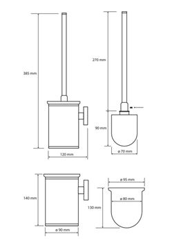 BEMETA OMEGA WC štětka, nástěnná, chrom 104913117 Technický nákres