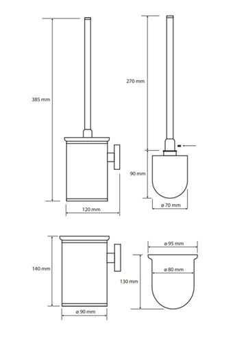 BEMETA OMEGA WC štětka, nástěnná, chrom 104913117 Technický nákres