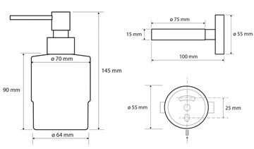 BEMETA OMEGA dávkovač tekutého mýdla 200 ml, nástěnný, sklo, chrom 104109102 Technický nákres